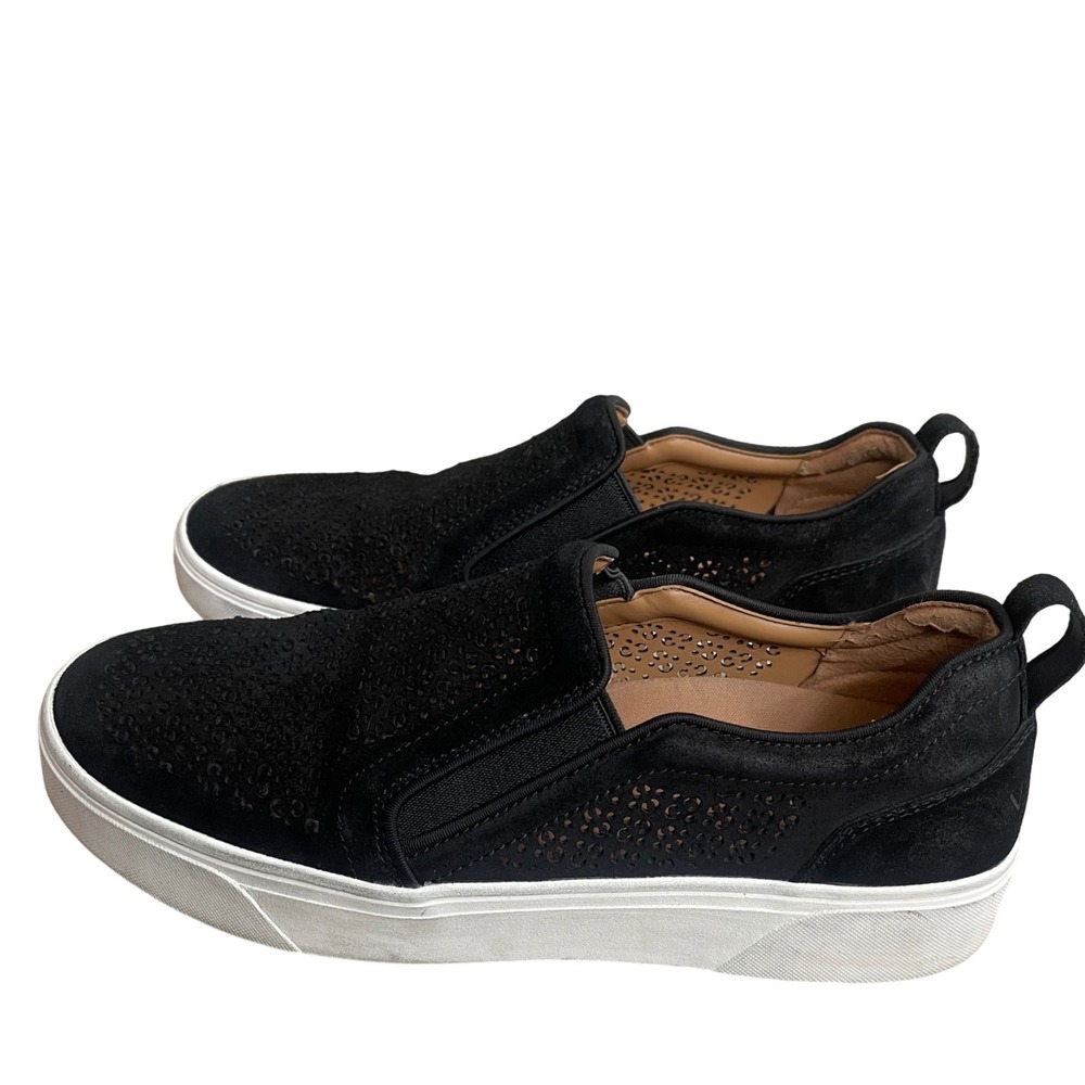 Vionic Kimmie Perf Black Suede Perforated Slip On Platform Sneakers womens 8